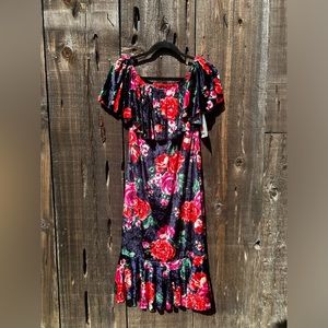 NWT Lularoe Cici Velvet Floral Off the Shoulder Velvet Midi Dress